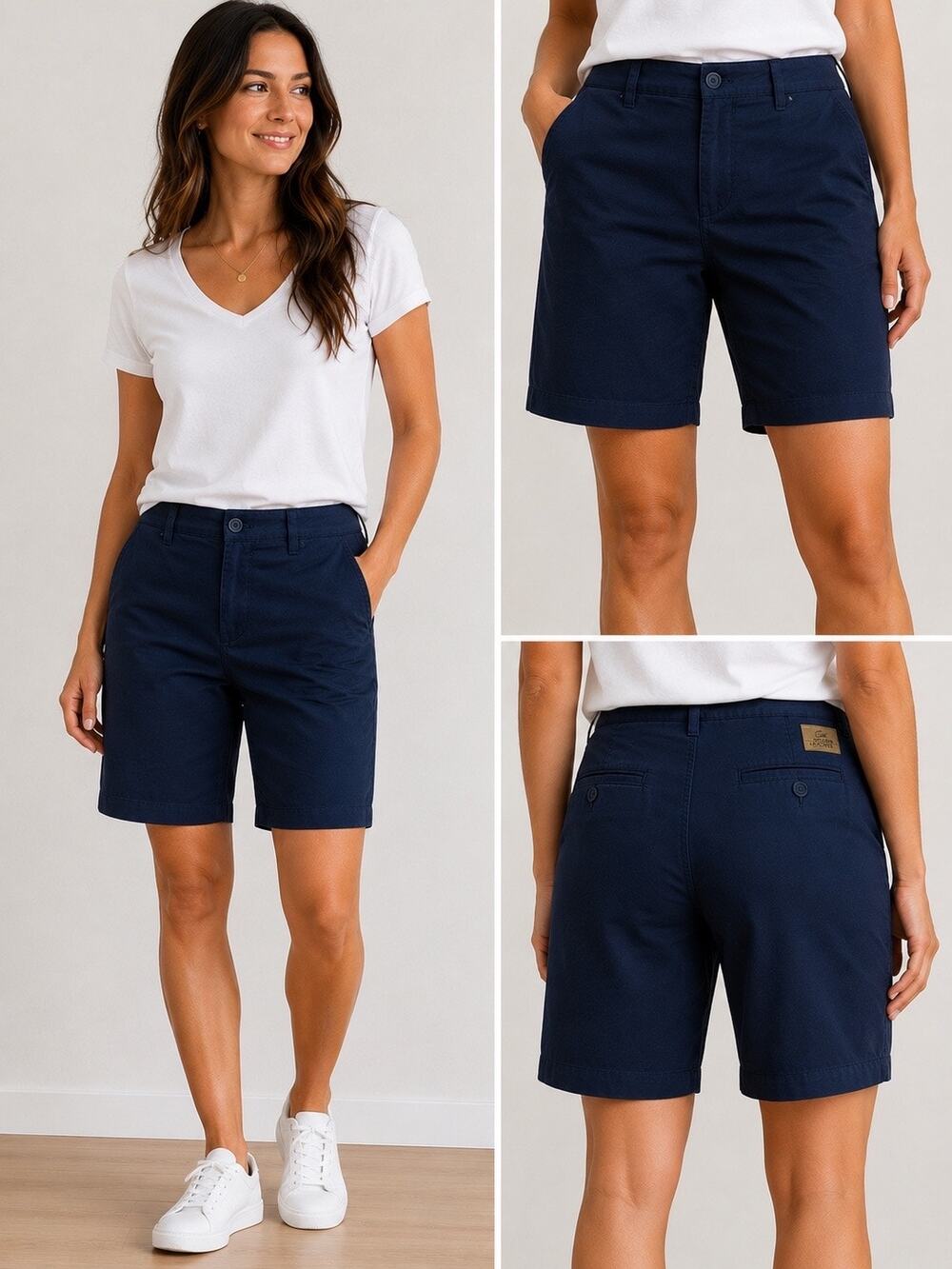 Lacoste women’s Navy Flat Front Chino Shorts XL (42) Classic Casual bermudas